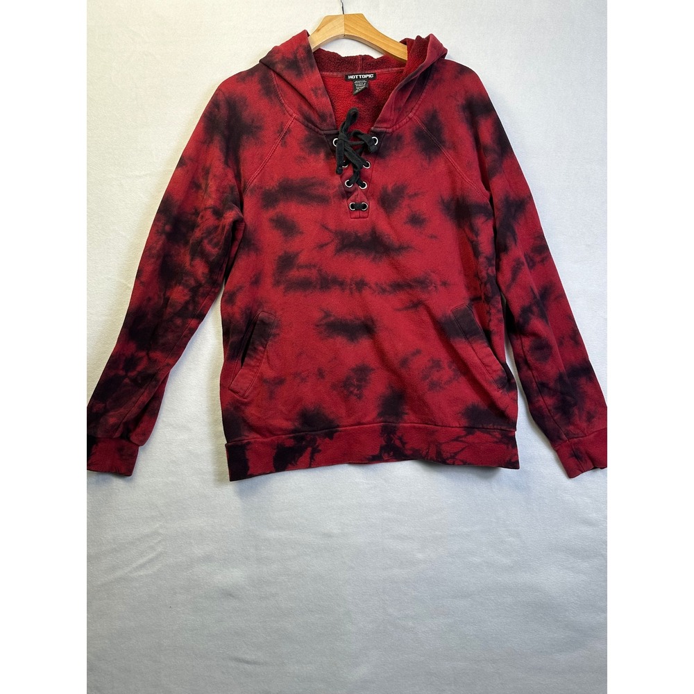 Hot Topic Red Black Tie Dye Lace Up Hoodie XL Grunge Goth Pullover